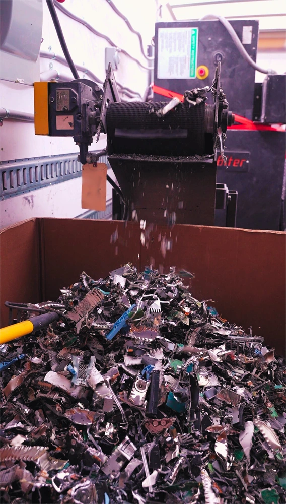 Shredding Equipment Processing Electronic Components and Hard Drives