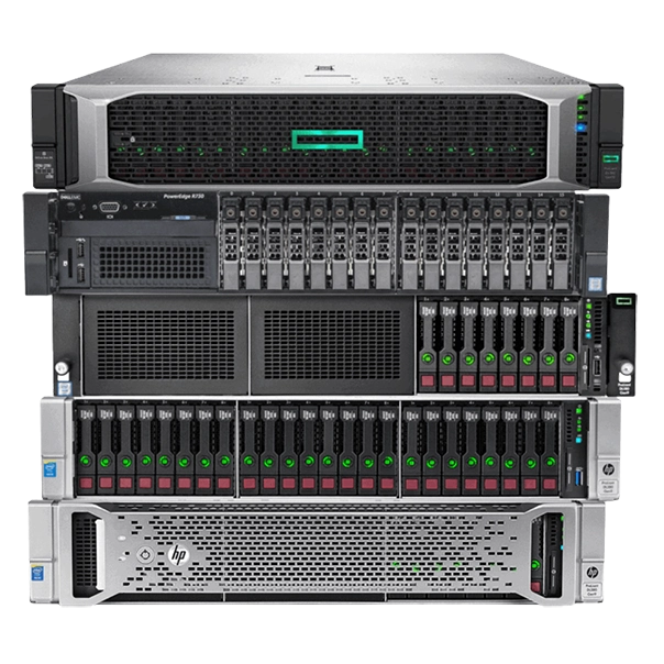 Dell PowerEdge, Cisco UCS, and HPE enterprise servers stacked — sell used servers to ITAMG for top dollar