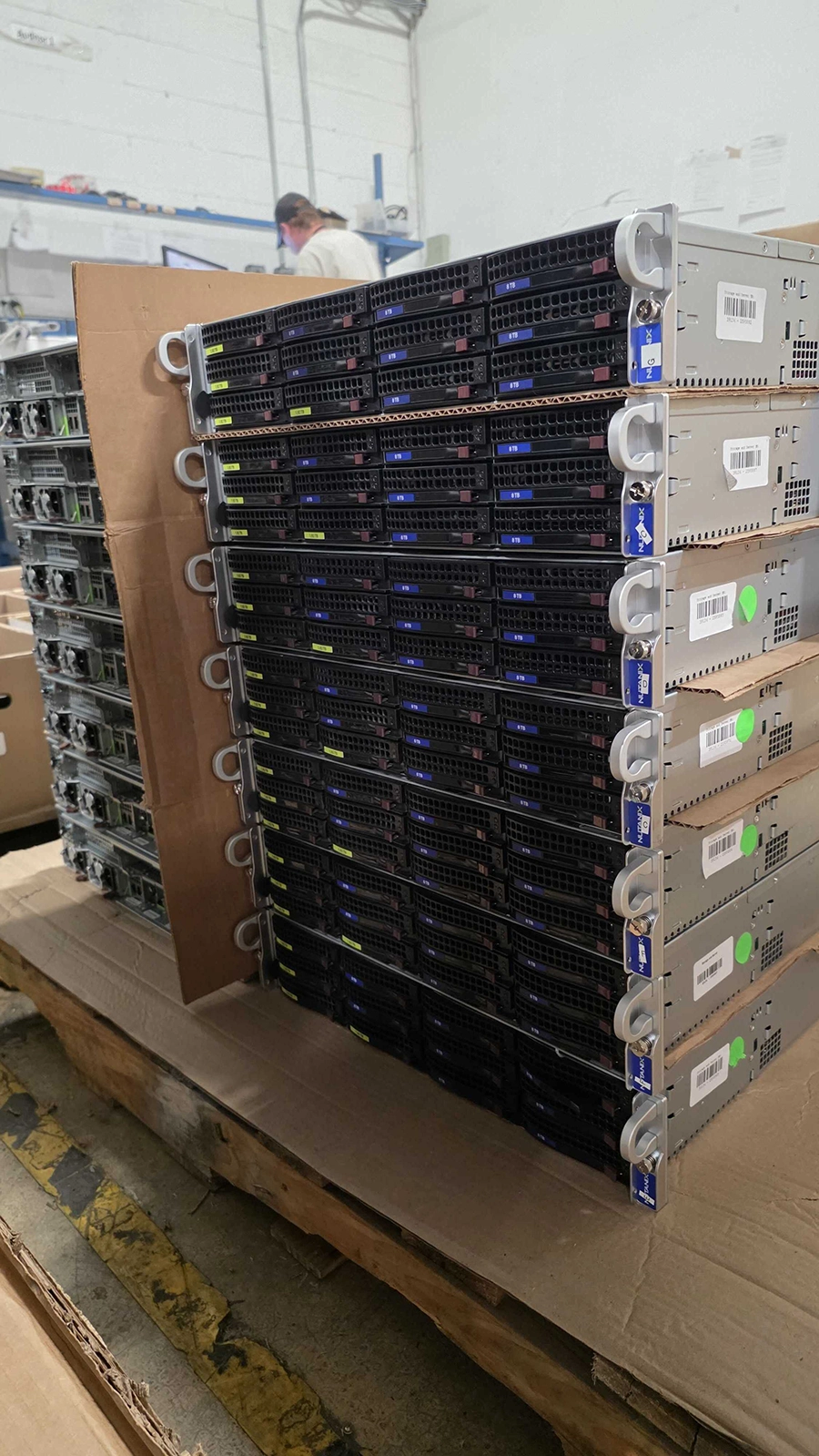 ITAMG processing area with used servers prepared for asset recovery